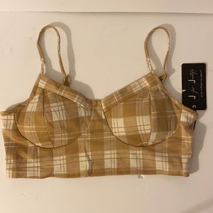J for Justify brown beige white  plaid tank crop top belly mid drift NWT